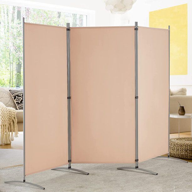 Photo 1 of YODOLLA 3 Panel Privcy Room Divider, 4 FT Outdoor/Indoor Wall Divider and Folding Privacy Screens for Office, Bedroom, Leisure Area, Living Room, Study Room, 102" W x 20" D x 71.3" H, Beige
