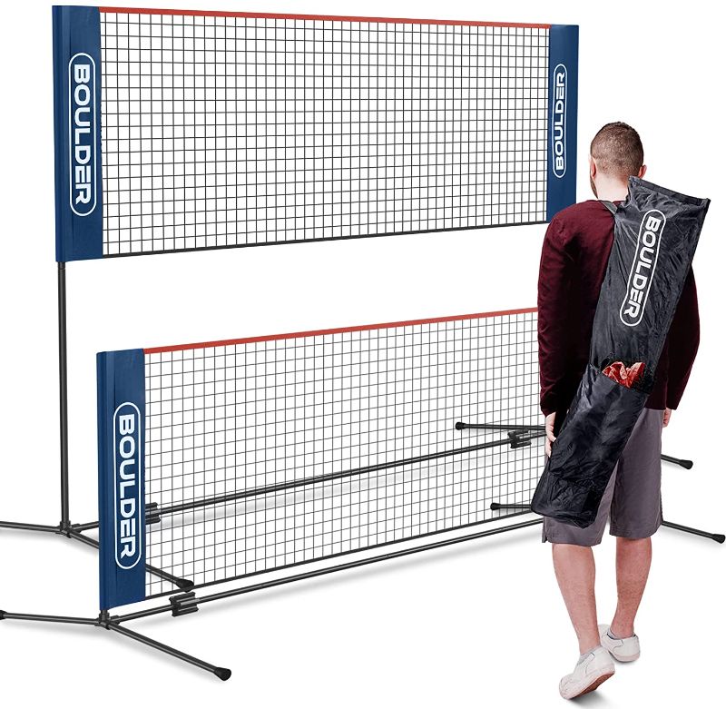 Photo 1 of Boulder Badminton Pickleball Net - Height Adjustable Portable Net for Junior Tennis, Kids Volleyball & Soccer, and Backyard Games - Easy Setup Nylon Sports Net with Poles 10 ft