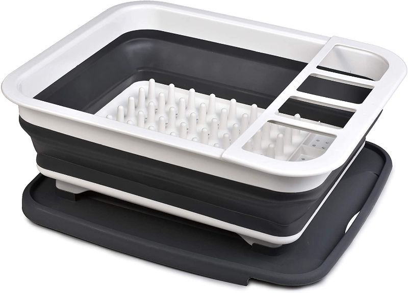 Photo 1 of Collapsible Dish Drying Rack - Popup and Collapse for Easy Storage, Drain Water Directly into The Sink, Room for Eight Large Plates, Sectional Cutlery and Utensil Compartment, Compact and Portable.