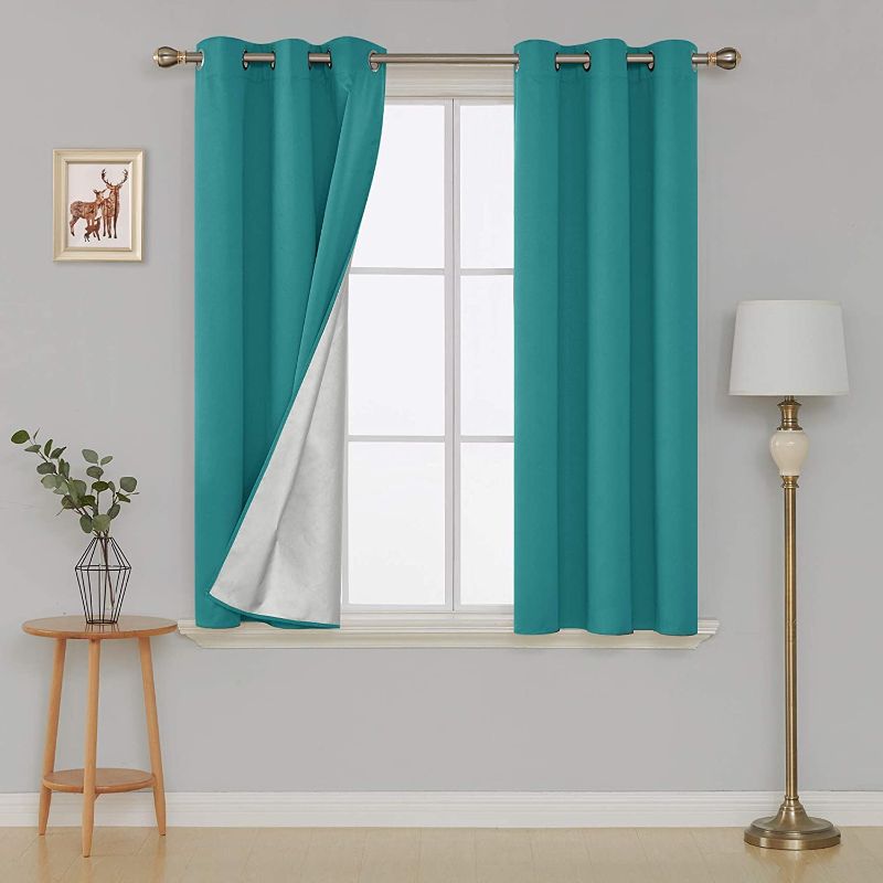 Photo 1 of Deconovo Short Curtains for Small Window - Curtains 45 Inches Length, Thermal Insulated Curtains, Room Darkening Drapes with Silver Coating (42W x 45L, Teal, 2 Panels)