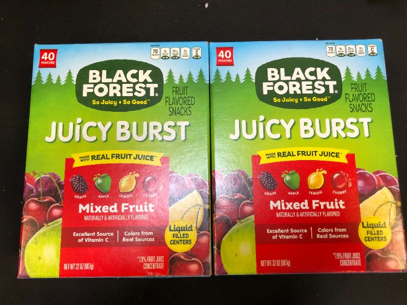 Photo 2 of 2 PACK - Black Forest Fruit Snacks Juicy Bursts, Mixed Fruit, 0.8 Ounce (40 Count)
EXP SEPT 2021