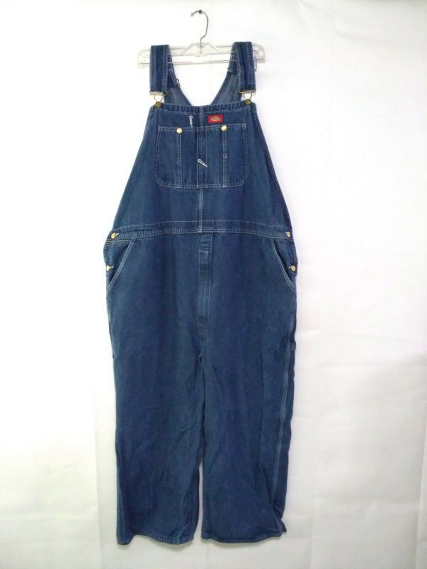 Photo 1 of Mens Dickies 42x30 Blue Denim Bib Overalls Carpenter Jeans Pants
