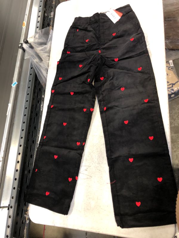 Photo 2 of Cider Black Corduroy Pants w Hearts- SMALL