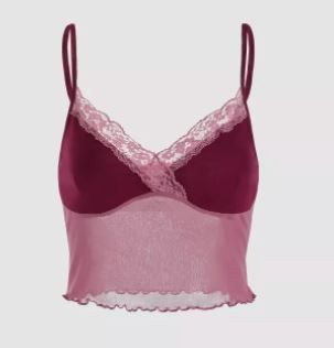 Photo 1 of Pink Lace Trimmed Mesh Top- MEDIUM