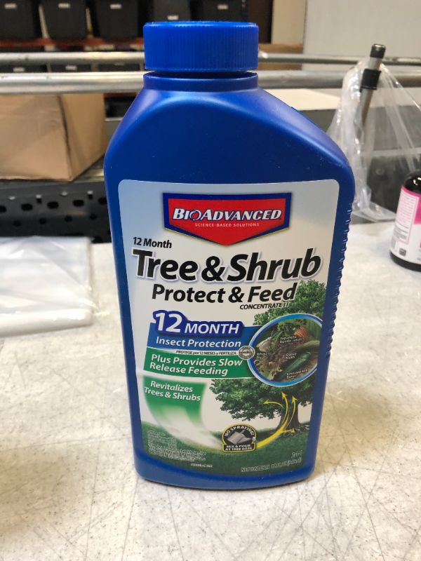 Photo 1 of BioAdvanced 701810A Systemic Plant Fertilizer and Insecticide with Imidacloprid 12 Month Tree & Shrub Protect & Feed, 32 oz, Concentrate