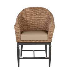 Photo 1 of Camden Seagrass Light Brown 2-Piece Wicker Outdoor Patio Balcony Height Bistro Set with Cushions ---- MISSING CUSHION COVERS ---
