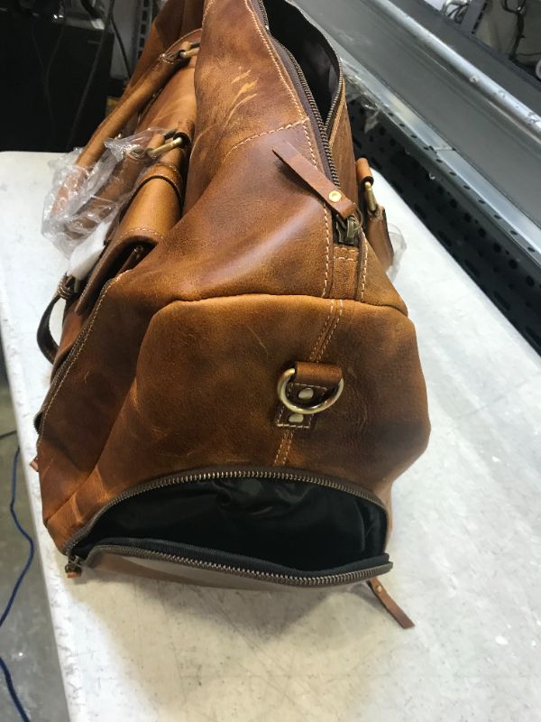 Photo 1 of KomalC Leather Travel Duffel Bags for Men and Women Full Grain Leather Overnight Weekend Leather Bags Sports Gym Duffle