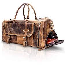 Photo 1 of KomalC Leather Travel Duffel Bags for Men and Women Full Grain Leather Overnight Weekend Leather Bags Sports Gym Duffle