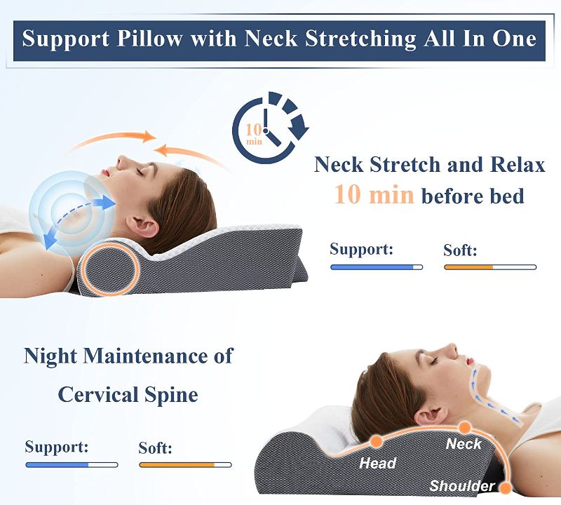 Photo 1 of Cervical Pillow for Sleeping, IKSTAR 2 in 1 Memory Foam Neck Support Pillow for Neck and Shoulder Pain, Contour Neck Roll Pillows for Sleeping for Back Side Stomach Sleepers [U.S .Patent]
