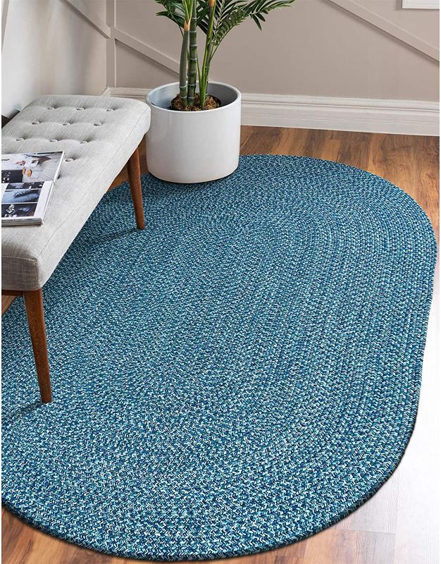 Photo 1 of Decomall Azure Braided Oval Indoor Outdoor Area Rugs, 4’x6’ Oval Blue
