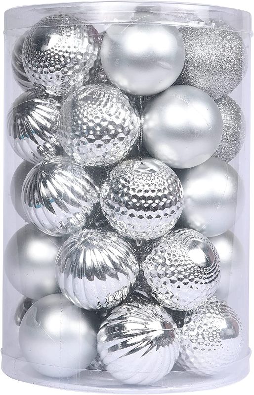 Photo 1 of YYCRAFT 34ct Christmas Ball Ornaments 6CM for Xmas Tree Christmas Decorations Shatterproof Hooks Included (Silver, M)

