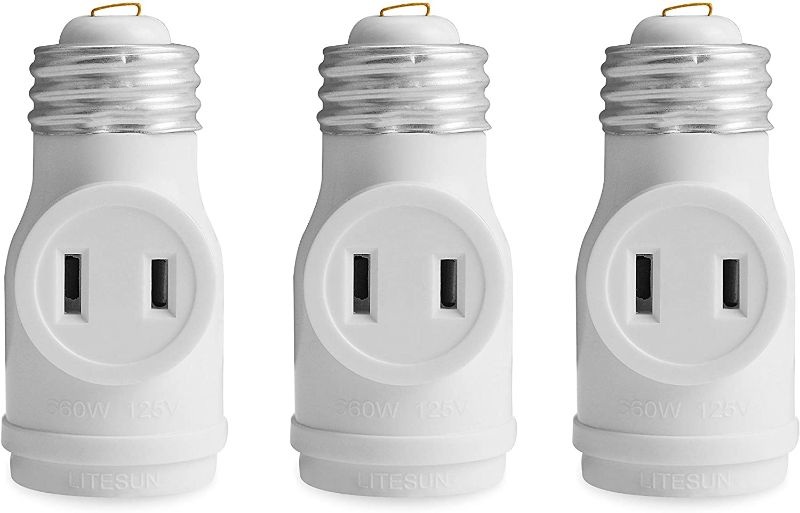 Photo 1 of 2 Outlet Light Socket to Plug Adapter, Electrical Screw in Light Bulb Socket Outlet Adapter, Lamp Holder, Dual Polarized E26 ETL, White (4pack
