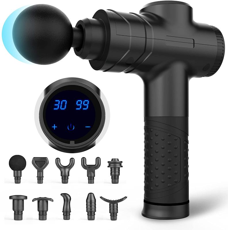 Photo 1 of Massage Gun Deep Tissue, Muscle Percussion Back Neck Head Handheld Hammer Massager for Athletes, 30 Speed Level, LED Touch Screen, Long Battery Life with 10 Heads
