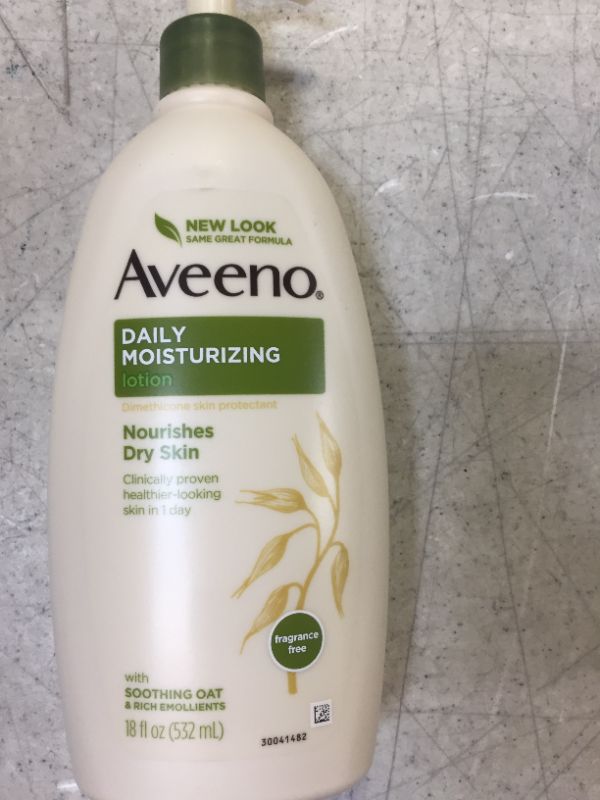 Photo 2 of Aveeno Daily Moisturizing Body Lotion with Soothing Oat and Rich Emollients to Nourish Dry Skin, Gentle & Fragrance-Free Lotion is Non-Greasy & Non-Comedogenic, 18 fl. oz
