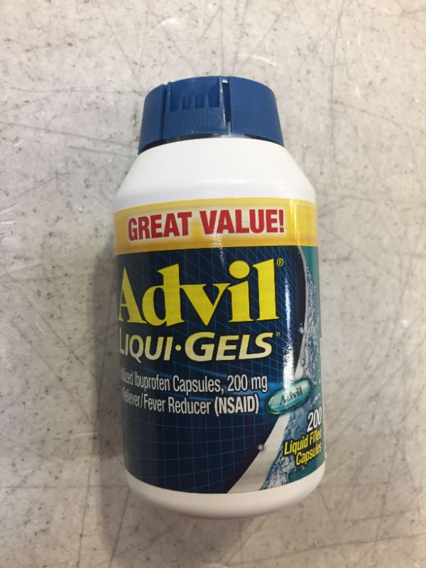 Photo 1 of Advil Liqui-Gels Pain Reliever and Fever Reducer, Pain Medicine for Adults with Ibuprofen 200mg for Headache, Backache, Menstrual Pain and Joint Pain Relief - 200 Liquid Filled Capsules

