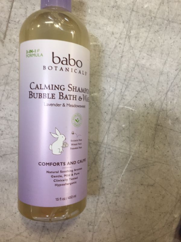 Photo 2 of Babo Botanicals Calming Plant-Based 3-in-1 Bubble Bath, Shampoo & Wash - With Lavender & Organic Meadowsweet - For Babies, Kids & Adults With Sensitive Skin - EWG Verified - 15 Fl. Oz.
