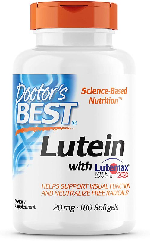 Photo 1 of Doctor's Best Lutein Featuring Lutemax, Non-GMO, Gluten Free, Eye Health, 20 mg, 180 Softgels--best by April 2022 
