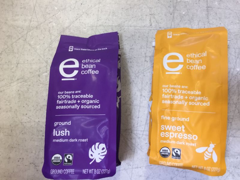 Photo 2 of Ethical Bean Sweet Espresso Medium Dark Roast Fairtrade Organic Ground Coffee (8 oz Bag) and 
Ethical Bean Lush Medium Dark Roast Fairtrade Organic Ground Coffee (8 oz Bag)--best by Oct 2021 
