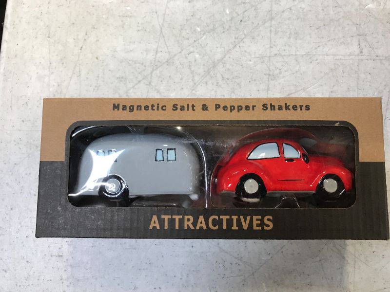 Photo 2 of Pacific Trading Car and Trailer Ceramic Magnetic Salt and Pepper Shaker Set
