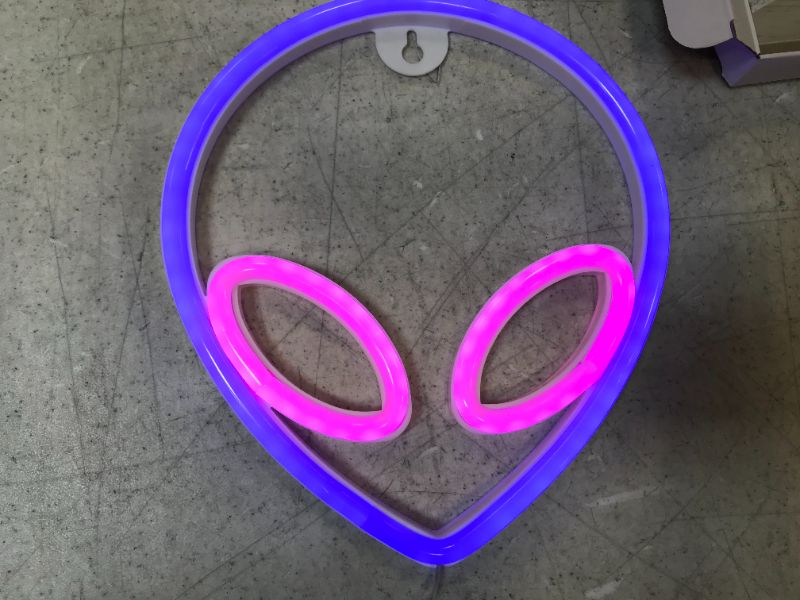 Photo 2 of  Alien Neon Sign, Pink and Blue Alien Decorations Neon Lights with On/Off Switch, Cool Alien Light Neon Signs for Bedroom, Gaming Room, Aesthetic Hanging Alien Led Signs for Wall Decor