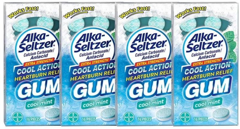 Photo 1 of Alka Seltzer Extra Strength Cool Action Heartburn Relief Gum, Cool Mint, 64 Count, 16 Count Pack of 4 (2 pack) expired 02/2022
