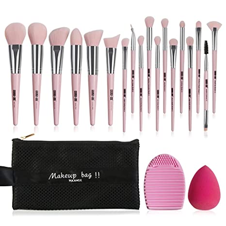 Photo 1 of Makeup Brush Set, 18 Pcs Makeup Brushes Foundation Eyeshadow Makeup Brush Set with Makeup Sponge and Brush Cleaner, Travel Makeup Bag Included, Pink