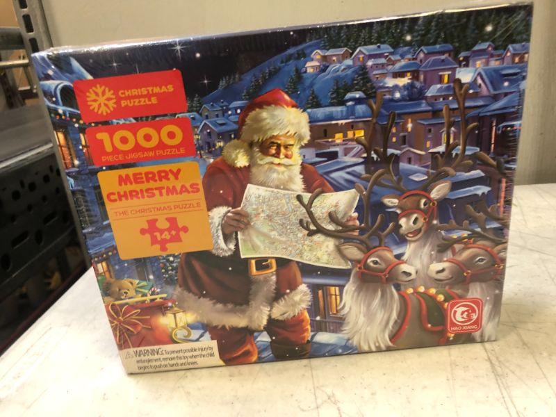 Photo 2 of Christmas Jigsaw Puzzles 1000 Pieces for Adults and Teens, Santa Claus and Elk in the Warm Christmas Night, Holiday Jigsaw Puzzles, Educational Christmas Gift with Letter on Back (27.56 x 19.69 inches)++factory sealed