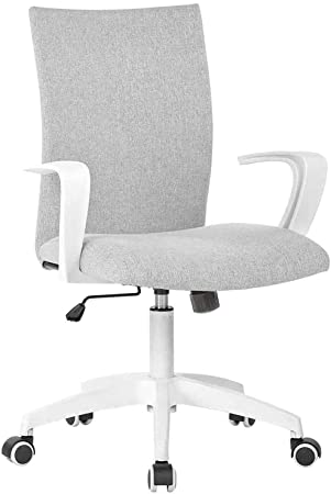 Photo 1 of LIANFENG Office Chair Ergonomic Mid Back Swivel Chair Height Adjustable Desk Chair White Office Chair Computer Chair with Armrest Mid Size (Grey and White) --- OPEN BOX BUT NEW 