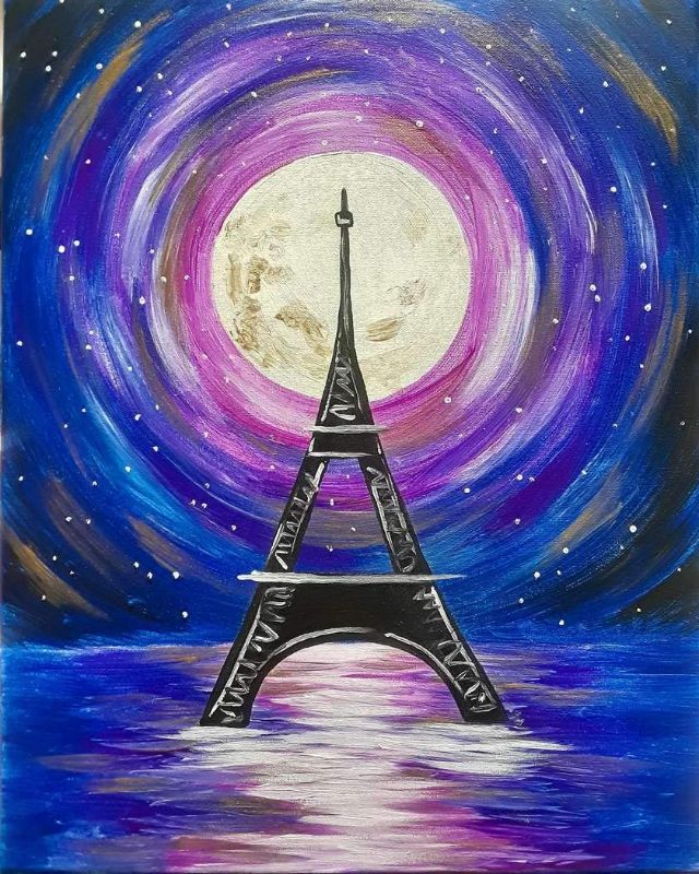 Photo 1 of DIY Paint by Numbers Canvas Painting Kit for Kids & Adults, 16" x 20" Drawing Paintwork with 3 Paintbrushes Acrylic Paints - Purple Moon Night in Paris
