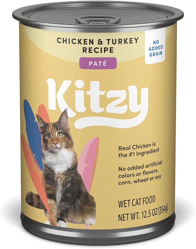Photo 1 of Amazon Brand - Kitzy Wet Cat Food, Paté, No Added Grain, Chicken & Turkey Recipe, 12.5 oz cans, Pack of 12
