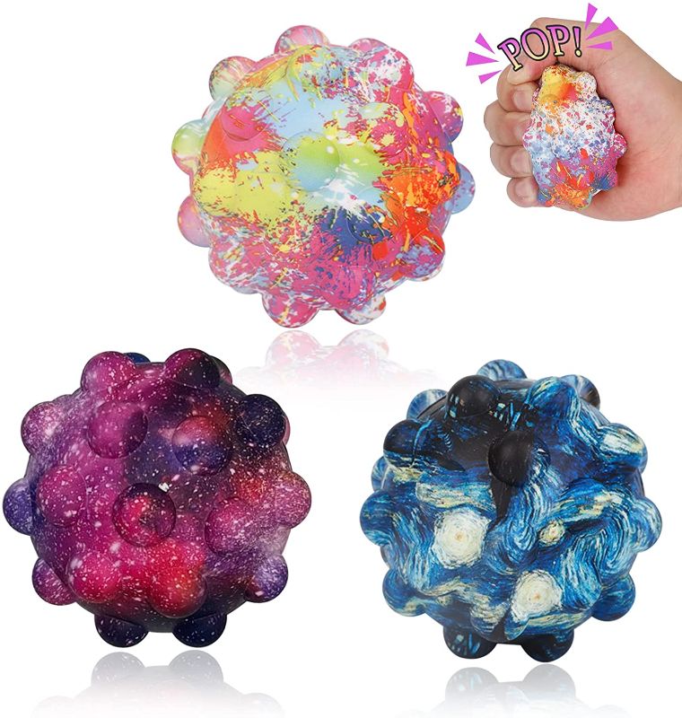 Photo 1 of 3Pcs Pop Stress Balls Poppers Fidget Toys for Kids Adults, Tie Dye Silicone Squeeze Fidget Ball Bubble Popping Sensory Toys for Autistic Children ADHD, Anxiety Relief Stress Ball Pop Fidget Toy Pack
