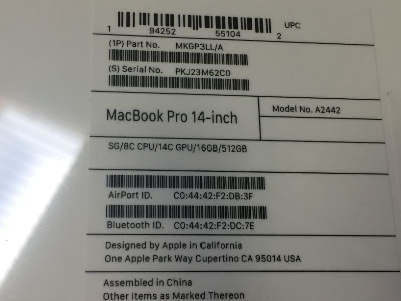 Photo 6 of 2021 Apple MacBook Pro (14-inch, Apple M1 Pro chip with 8?core CPU and 14?core GPU, 16GB RAM, 512GB SSD) - Space Gray---factory sealed 

