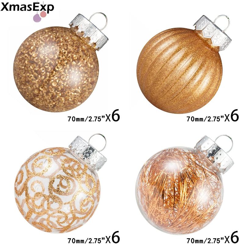 Photo 1 of 24ct Christmas Ball Ornaments Shatterproof Large Clear Plastic Hanging Ball Decorative with Stuffed Delicate Decorations (70mm/2.76" Champagne)
