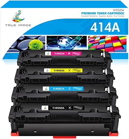 Photo 1 of TRUE IMAGE Compatible Toner Cartridge Replacement for HP 414A W2020A 414X HP Color Pro MFP M479fdw M479fdn M454dw M454dn M454 M479 Printer Toner (Black Cyan Yellow Magenta,4-Pack) -- DAMAGE TO BOX, NO DAMAGE TO PRODUCT 
