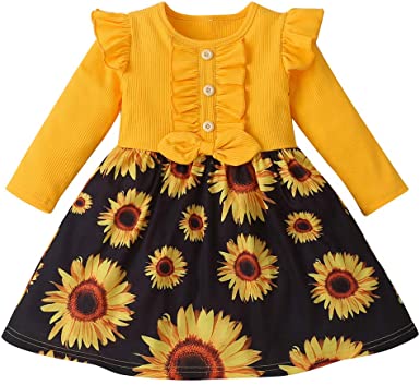 Photo 1 of GETUBACK Toddler Girl Winter Dresses for Girls Sunflower Cotton Long Sleeve Casual Dress size small ---INTERNATIONAL SIZE 130 