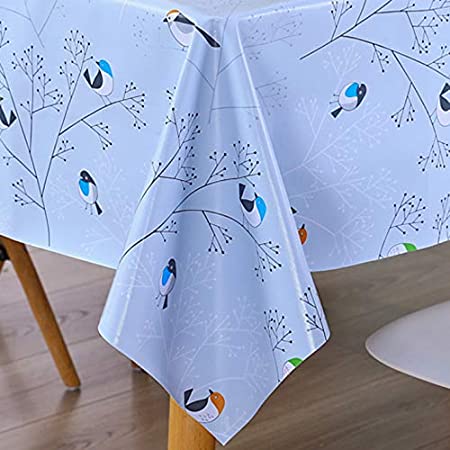 Photo 1 of AiJia Vinyl Tablecloth Waterproof Oil Proof Spill Proof Wipeable Plastic Table Cloth,PVC Table Cover for Outdoor and Indoor Use(Birds,Blue,54x87inch,Rectangle) Spring
