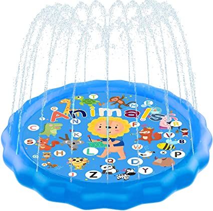 Photo 1 of Kidcia Splash Pad, 68” Sprinkler for Kids & Toddlers, Kids Sprinkler Pool for Outdoor Summer Game & Party, Wading Pool for Learning-A-Z Alphabet & Animals Educational Design
