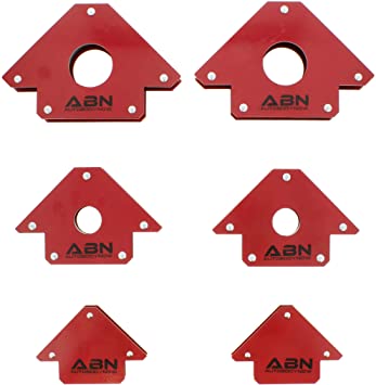 Photo 1 of ABN Arrow Welding Magnet Set – 6 Pack of 25, 50, and 75 Lb Magnets for Metal Working, 45, 90, 135 Degree Angle Magnet
