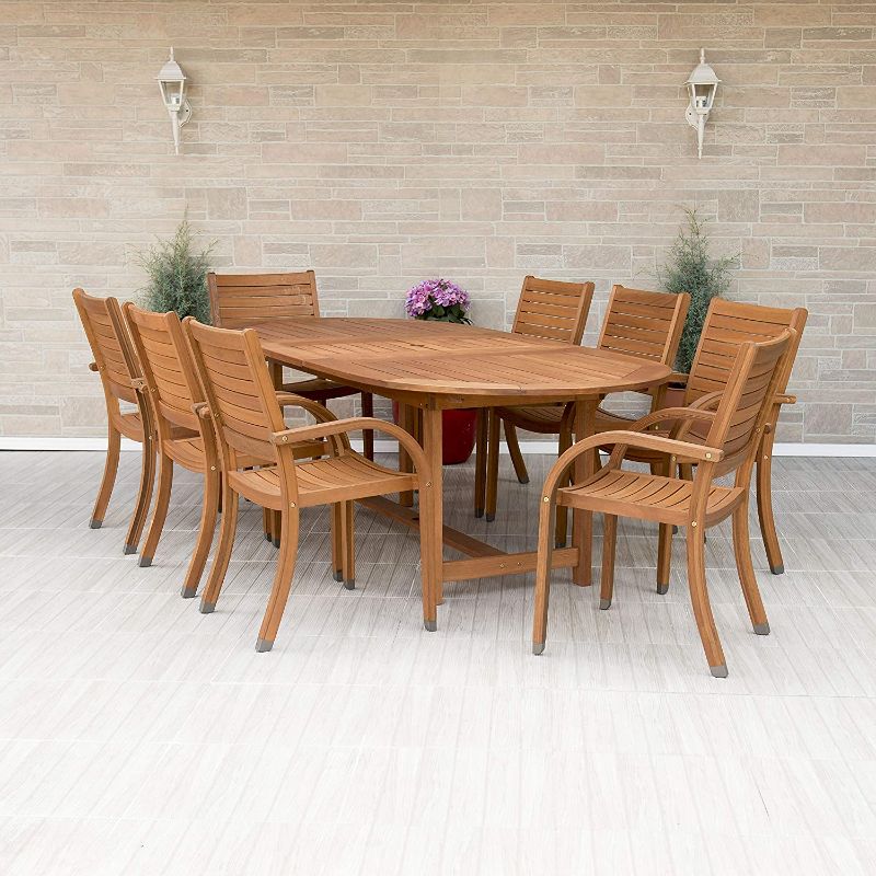 Photo 1 of Amazonia Arizona 9 Piece Oval Outdoor Dining Set Eucalyptus Wood | Durable and Ideal for Patio and Backyard\
(( BOX 1 OF 2 ))