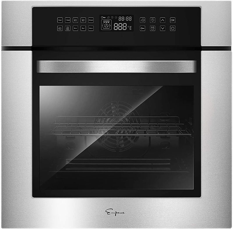 Photo 1 of Empava 24" Electric Convection Single Wall Oven 10 Cooking Functions Deluxe 360° ROTISSERIE with Sensitive Touch Control in Stainless Steel, Silver