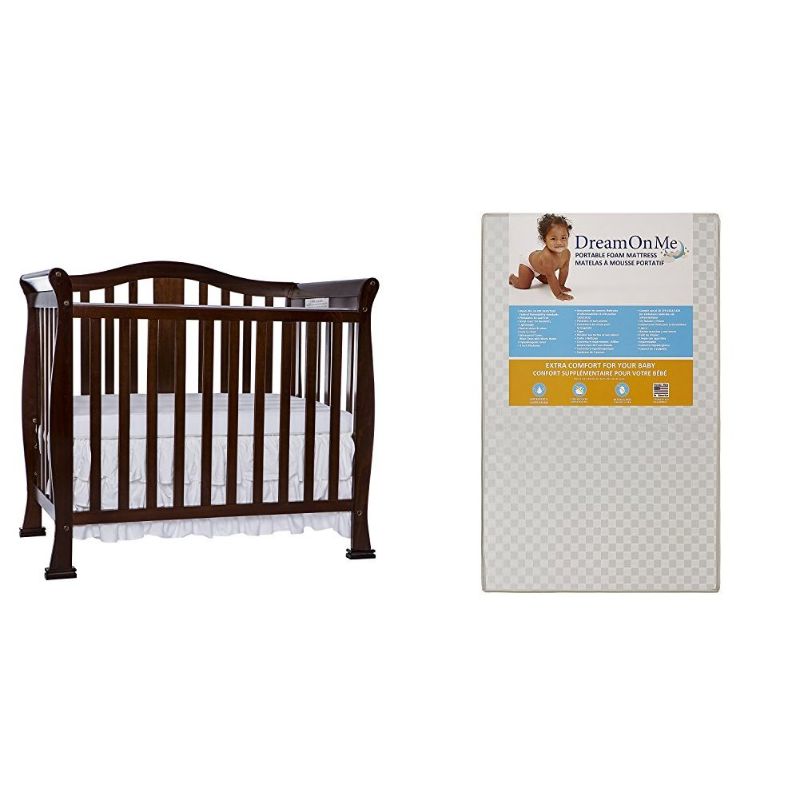 Photo 1 of Dream On Me Naples, 4 in 1 Convertible Mini Crib with Dream On Me 3 Portable Crib Mattress, White
