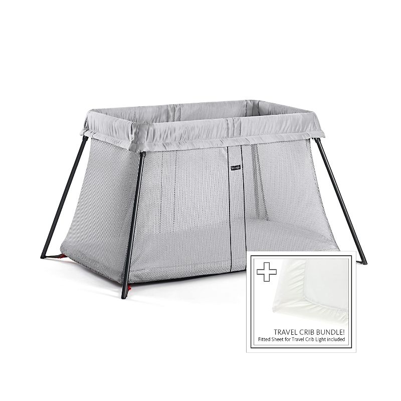 Photo 1 of BABYBJORN Travel Crib Light - Silver + Fitted Sheet Bundle Pack
