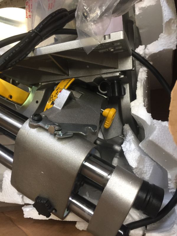 Photo 5 of 15 Amp Corded 12 in. Double Bevel Sliding Compound Miter Saw with XPS technology, Blade Wrench & Material Clamp BLADE LOOKS BENT POSSIBLY HELD AT AN ANGLE 
