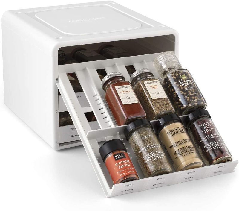 Photo 1 of YouCopia SpiceStack Adjustable Rack 24-Bottle Seasoning and Spices Organizer for Cabinets, White
