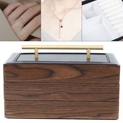 Photo 1 of 3 Layers Jewelry Storage Box Wooden Earring Ring Necklace Organizer 