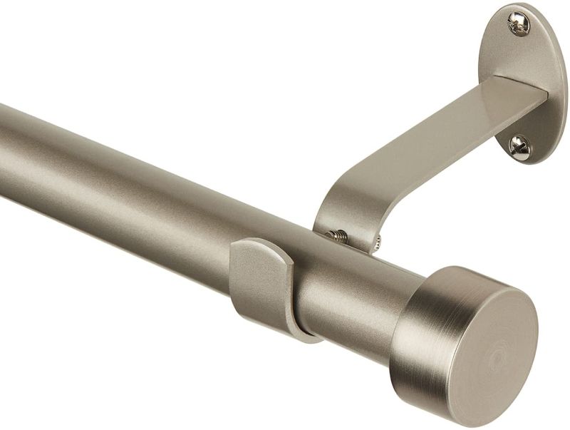 Photo 1 of Elrene Home Fashions Serena Single Curtain Rod for Curtains and Drapery with Contemporary Cap Finials, 1-Inch Diameter, 28" - 48" Adjustable Rod, Polished Nickel
