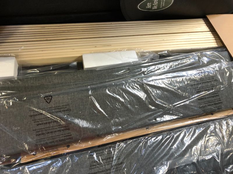 Photo 5 of Zinus Dachelle Upholstered Platform Bed Frame / Mattress Foundation / Wood Slat Support / No Box Spring Needed / Easy Assembly, King, Dark Grey
