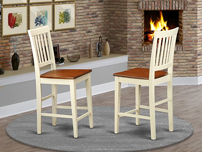 Photo 1 of East West Furniture Vernon Counter height dining chairs-Wooden Seat and Buttermilk Hardwood Structure kitchen counter height chairs set of 2