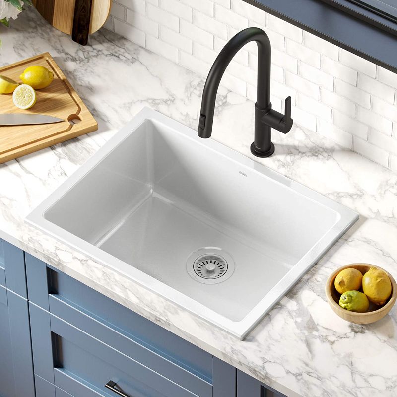 Photo 1 of Kraus KFD1-24GWH Turino Reversible Fireclay Single Bowl Kitchen Sink, 24, Gloss White
