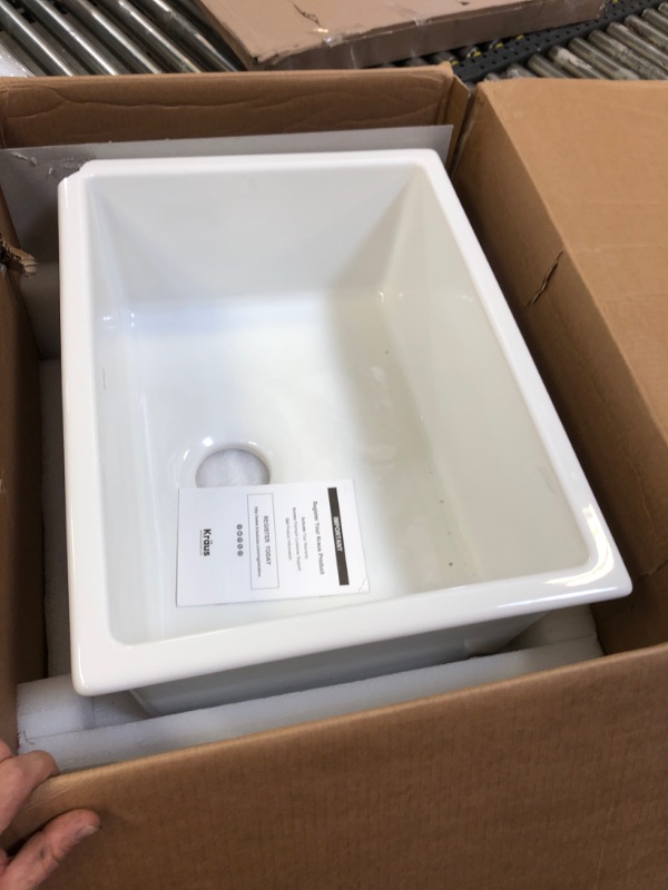Photo 1 of Kraus KFD1-24GWH Turino Reversible Fireclay Single Bowl Kitchen Sink, 24, Gloss White
